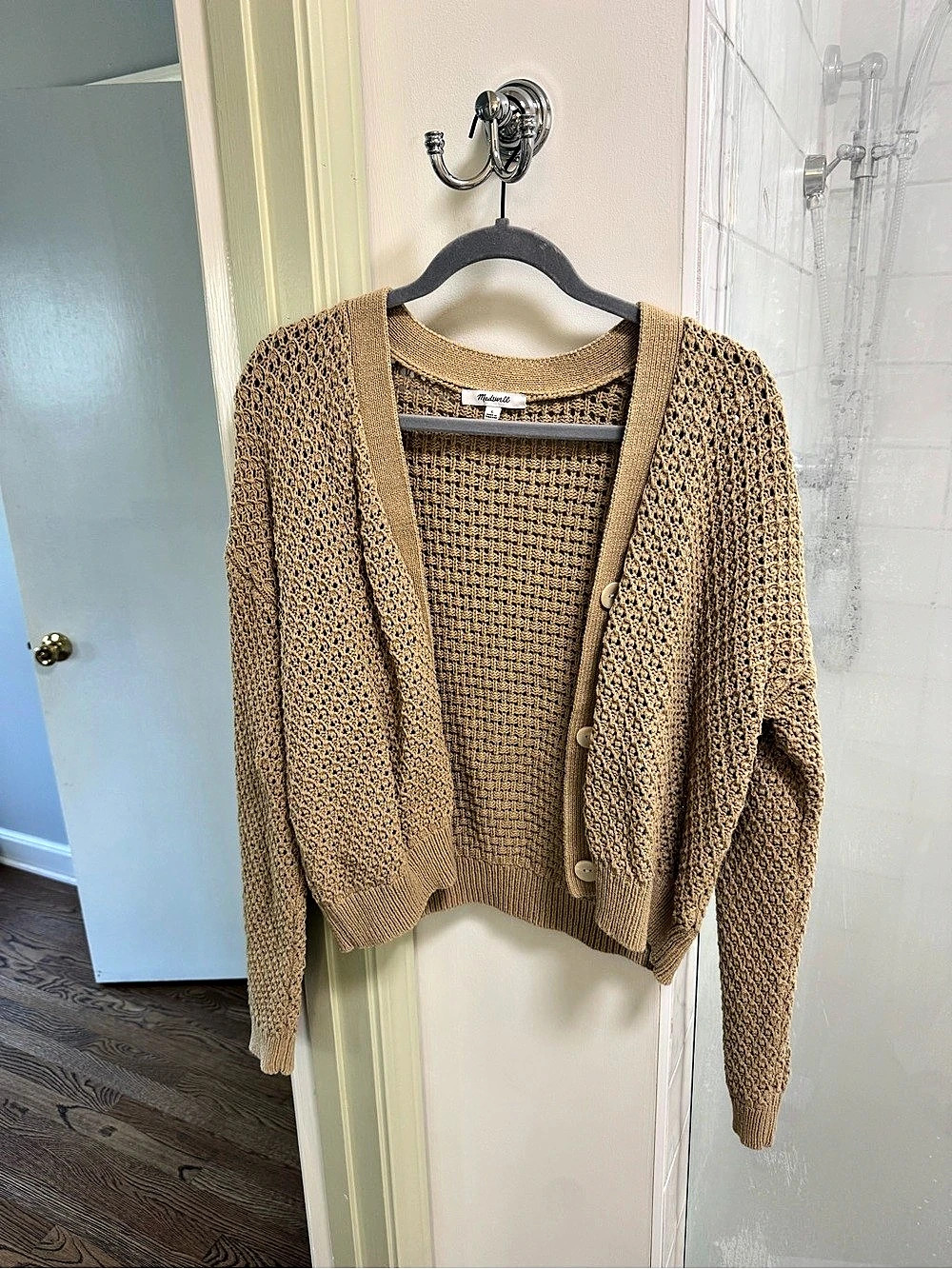 Madewell Open-Stitch Crop Cardigan Sweater Brown